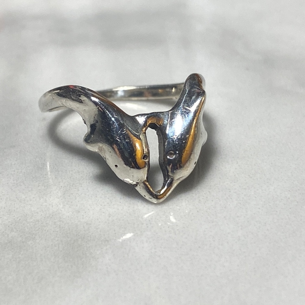 Sterling silver 925 double dolphin ring‎ size 7